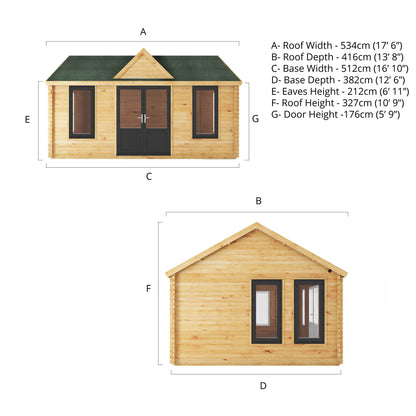The 5.3m x 4m Grouse Log Cabin with Anthracite UPVC