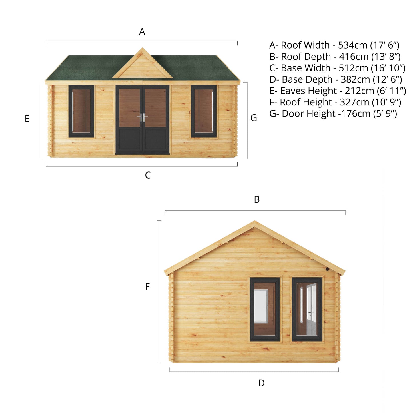 The 5.3m x 4m Grouse Log Cabin with Anthracite UPVC