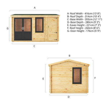 The 4.1m x 3m Robin Log Cabin with Side Shed and Anthracite UPVC