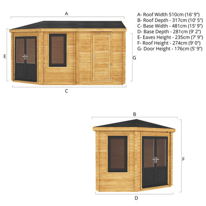 The Goldcrest 5m x 3m Log Cabin with Side Shed and Anthracite UPVC