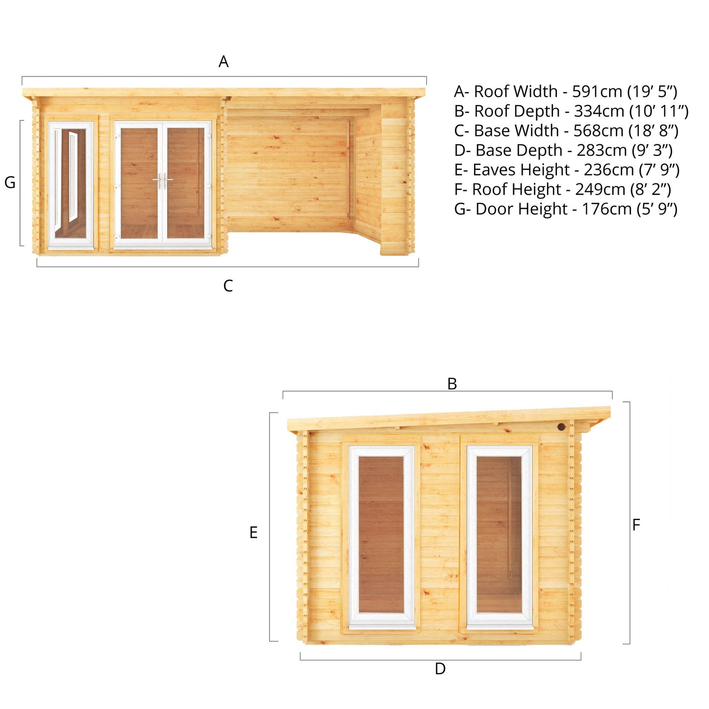 The 6 x 3m Wren Log Cabin with Patio Area and White UPVC