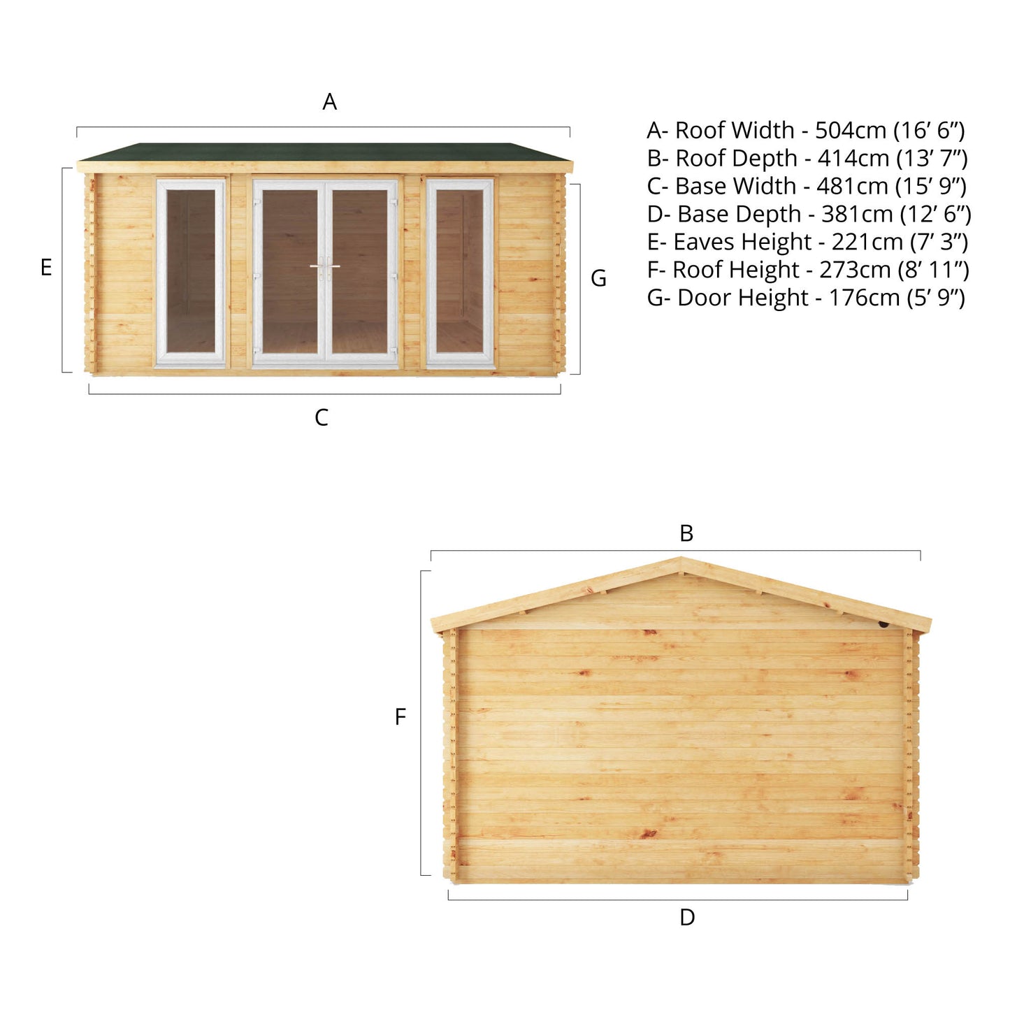 The 5m x 4m Dove Log Cabin with White UPVC