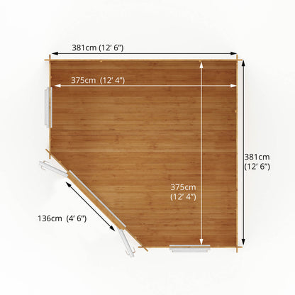 The 4m x 4m Goldcrest Corner Log Cabin with White UPVC