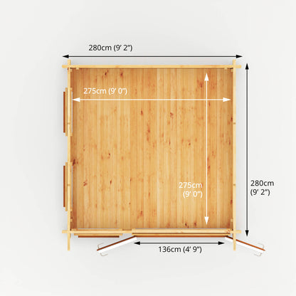 The 3m x 3m Wren Pent Log Cabin with Oak UPVC