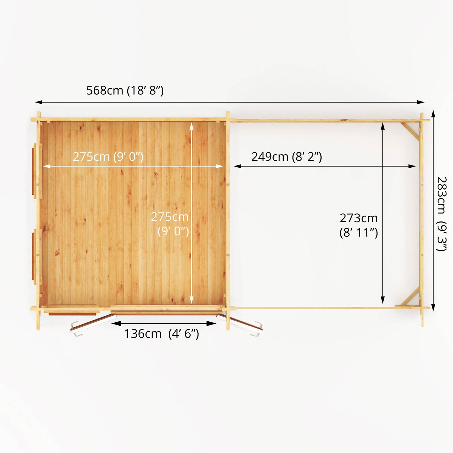 The 6 x 3m Wren Log Cabin with Patio Area and Oak UPVC