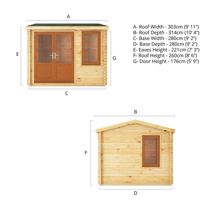 The 3m x 3m Robin Log Cabin with Oak UPVC