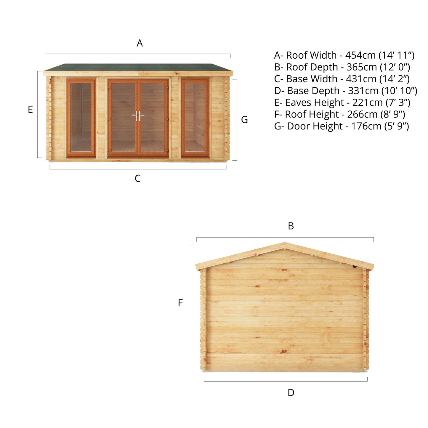 The 4.5m x 3.5m Dove Log Cabin with Oak UPVC