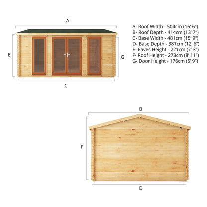 The 5m x 4m  Dove Log Cabin with Oak UPVC