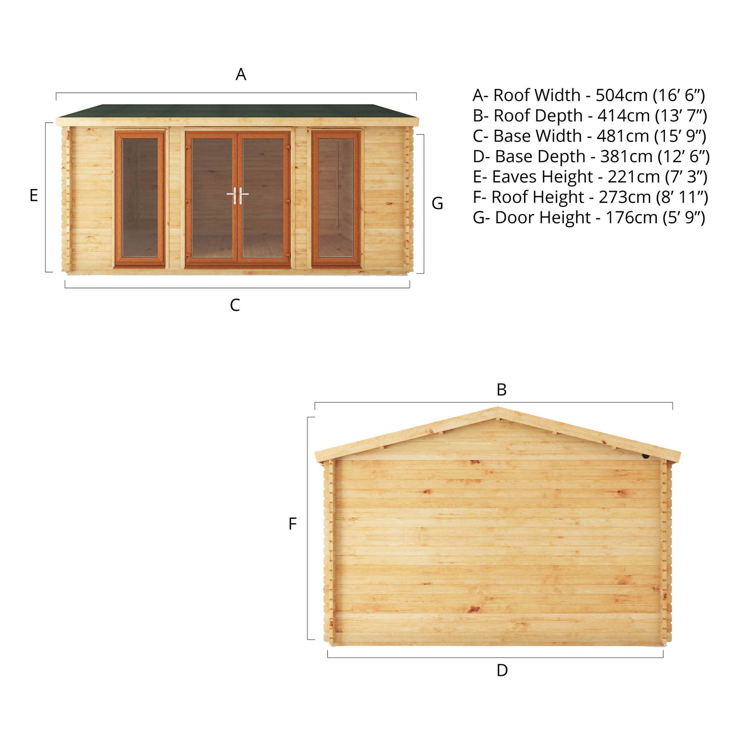 The 5m x 4m Dove Log Cabin with Oak UPVC