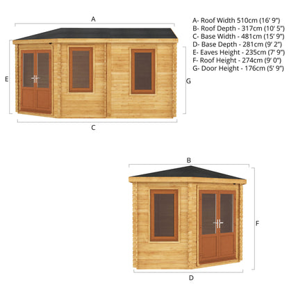 The Goldcrest 5m x 3m Log Cabin with Oak UPVC