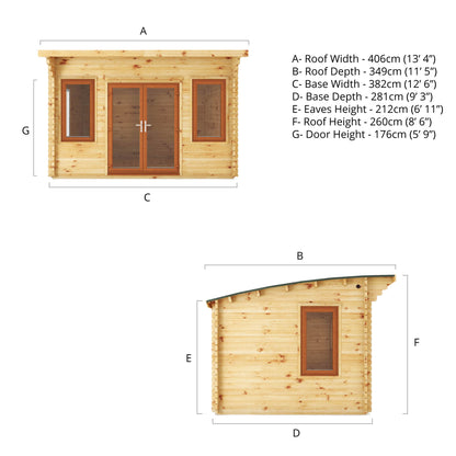 The 4m x 3m Tawny Curved Roof Log Cabin with Oak UPVC