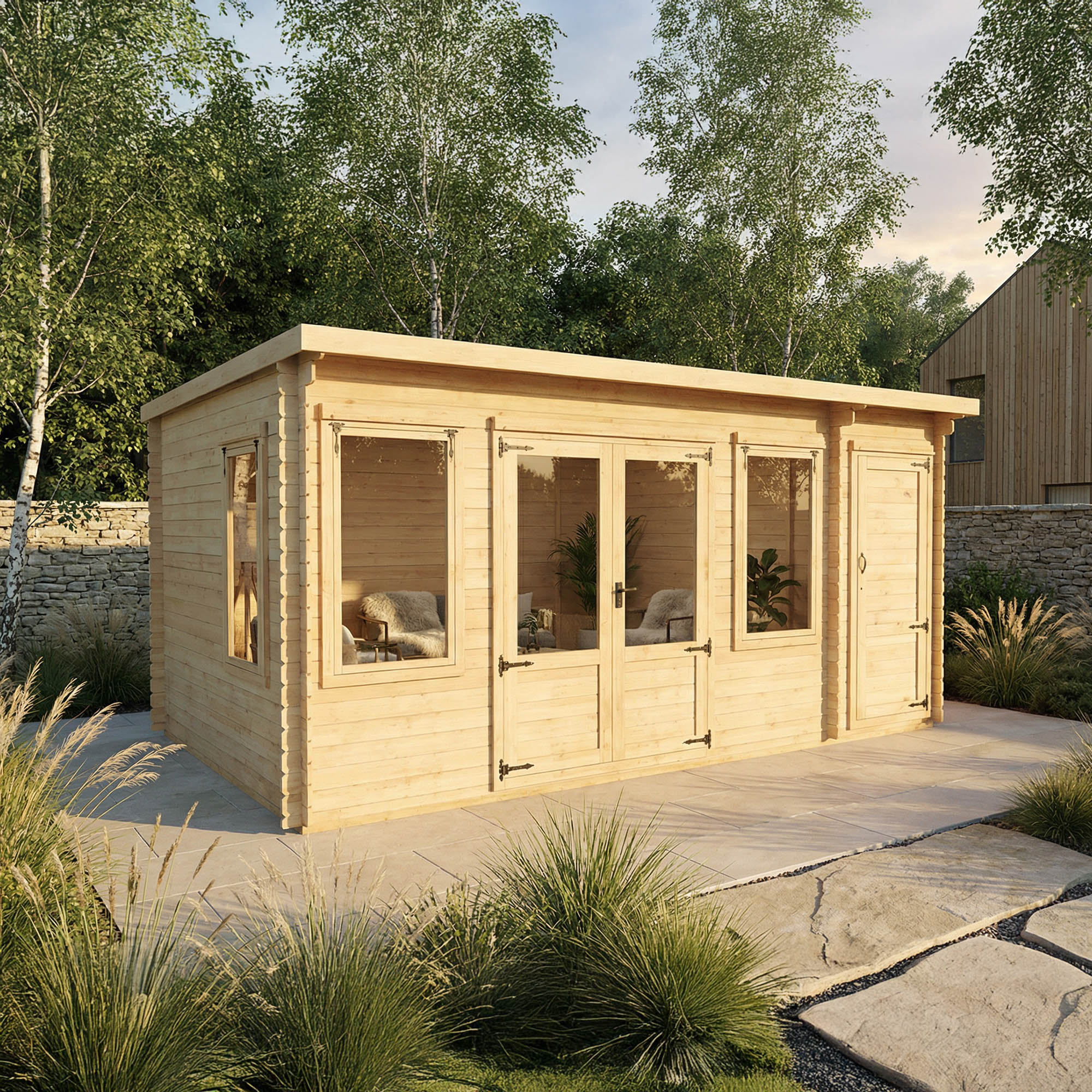Value 19mm Pent Log Cabin with Side Shed