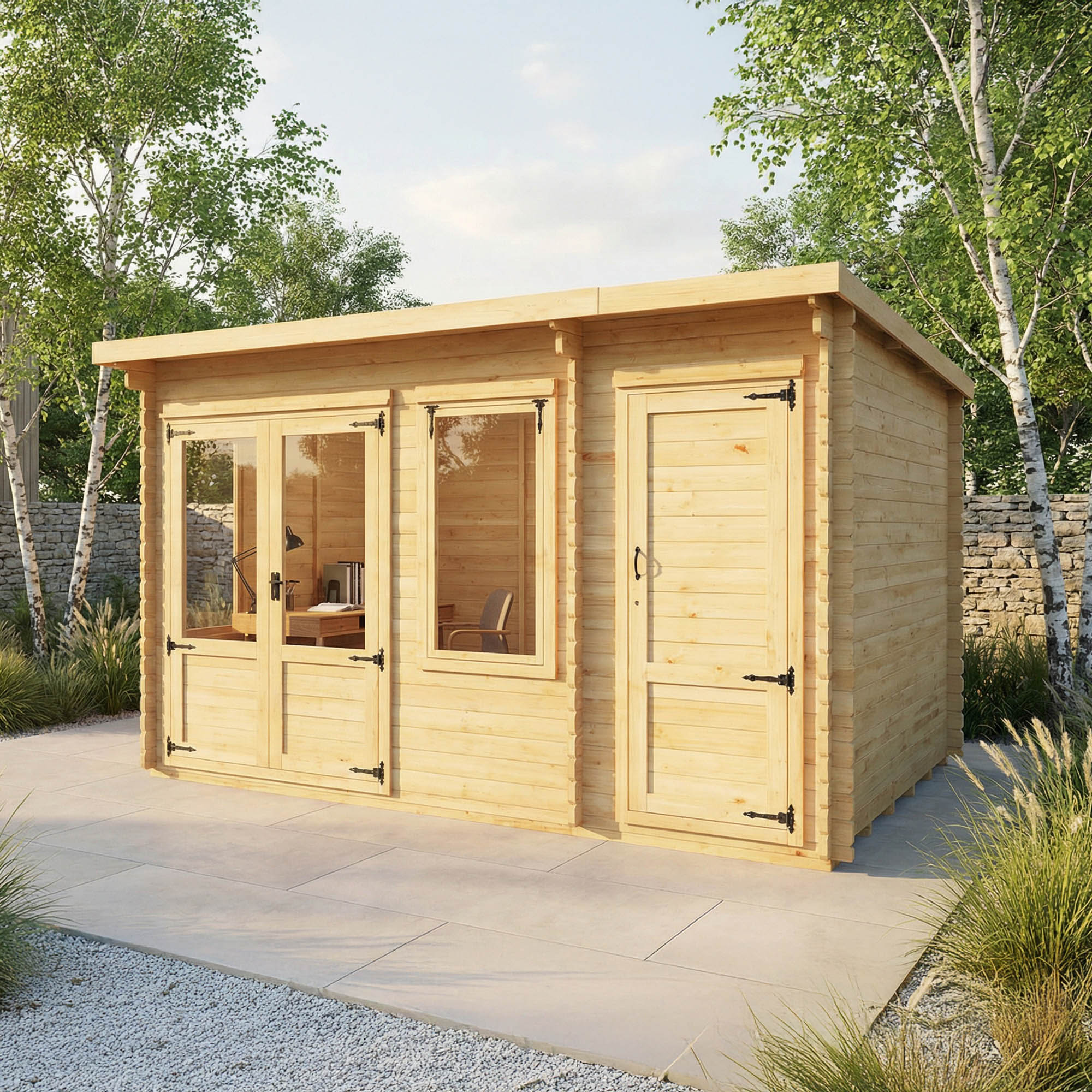 Value 19mm Pent Log Cabin with Side Shed