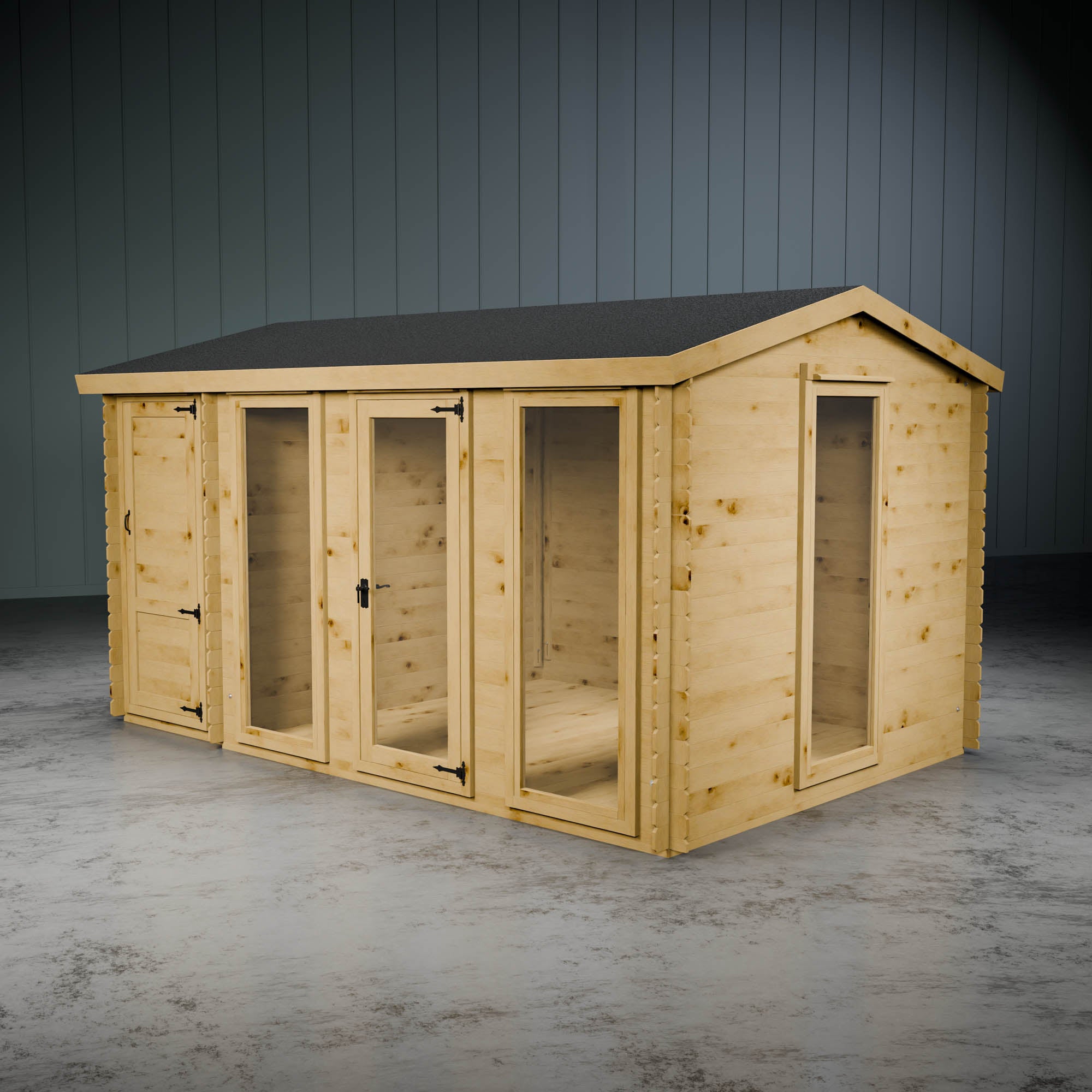 Value 19mm Reverse Apex Log Cabin with Side Shed