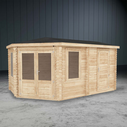 The Goldcrest Corner Log Cabin with Side Shed