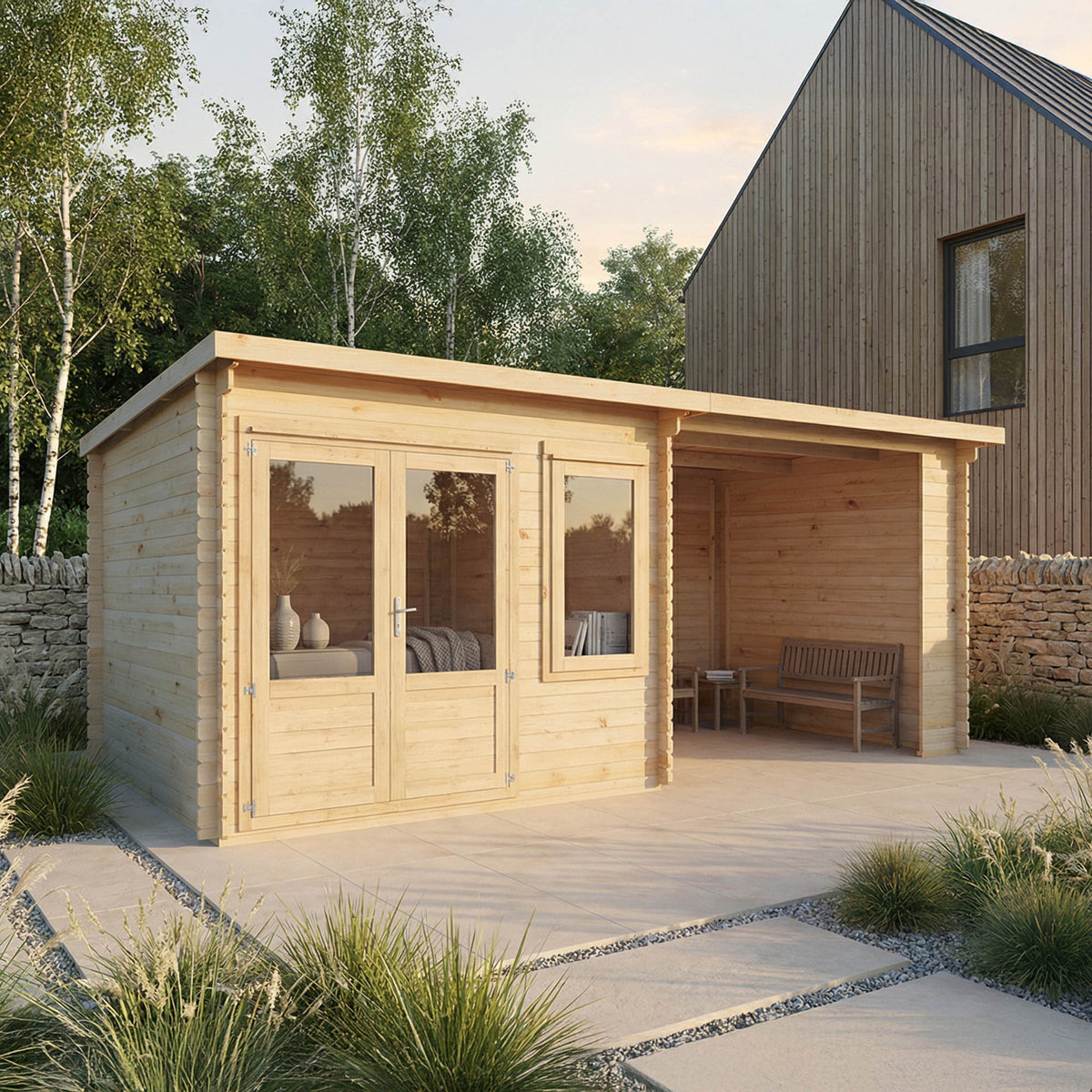 6m x 3m Cuckoo Log Cabin Patio Area 28mm