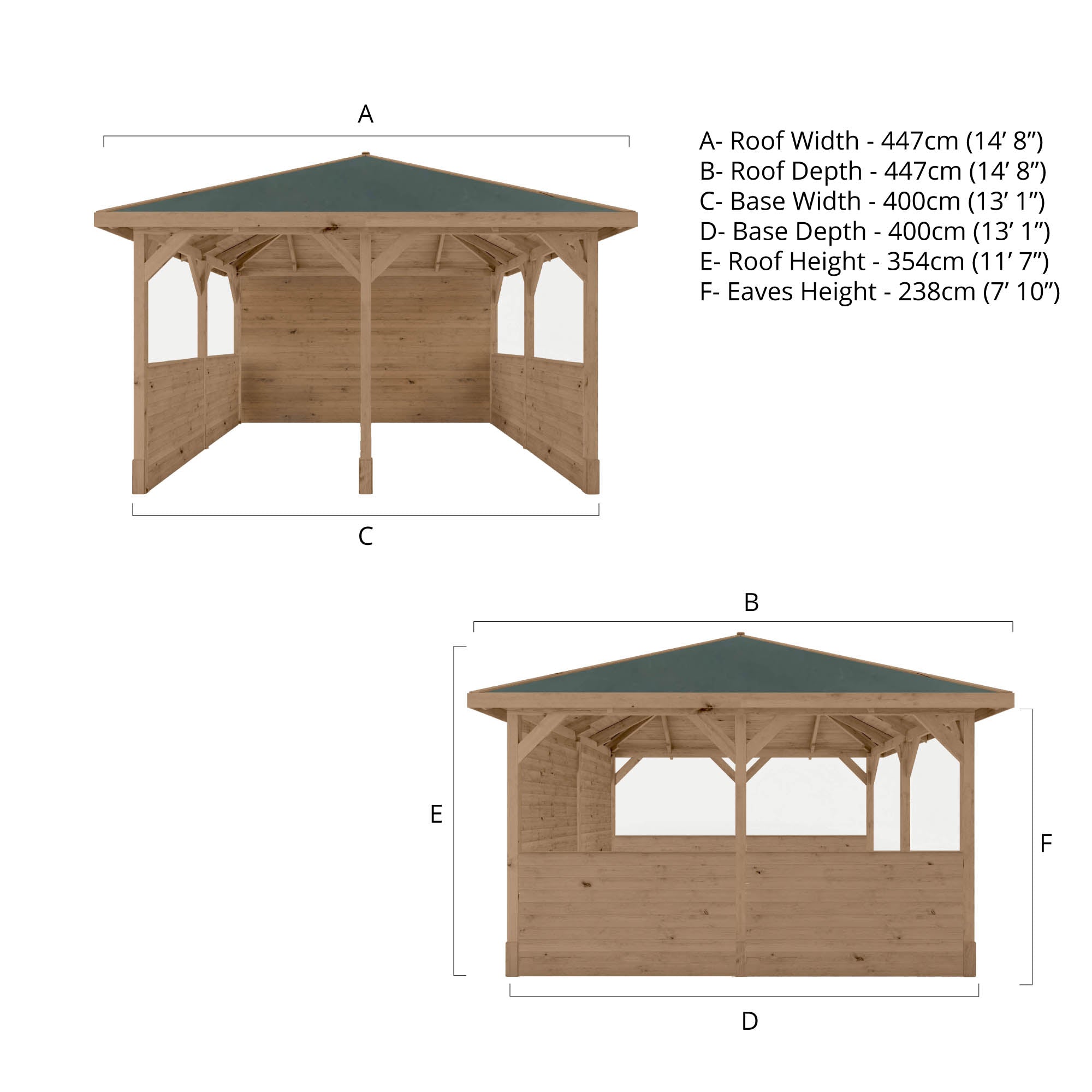 4m x 4m Pressure Treated Gazebo with Panels