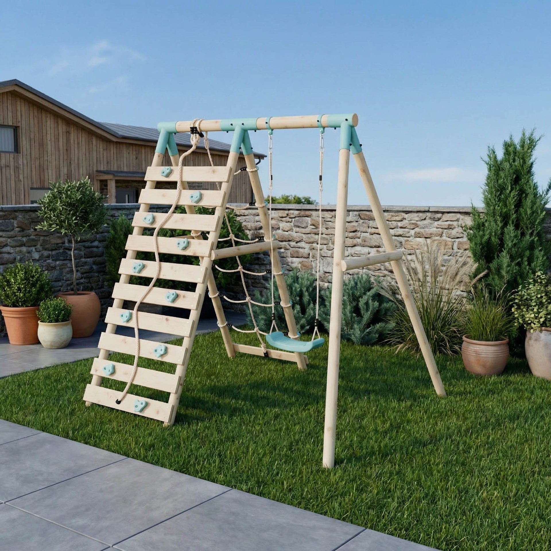 Single Swing Set Climbing Wall Shadowfern I