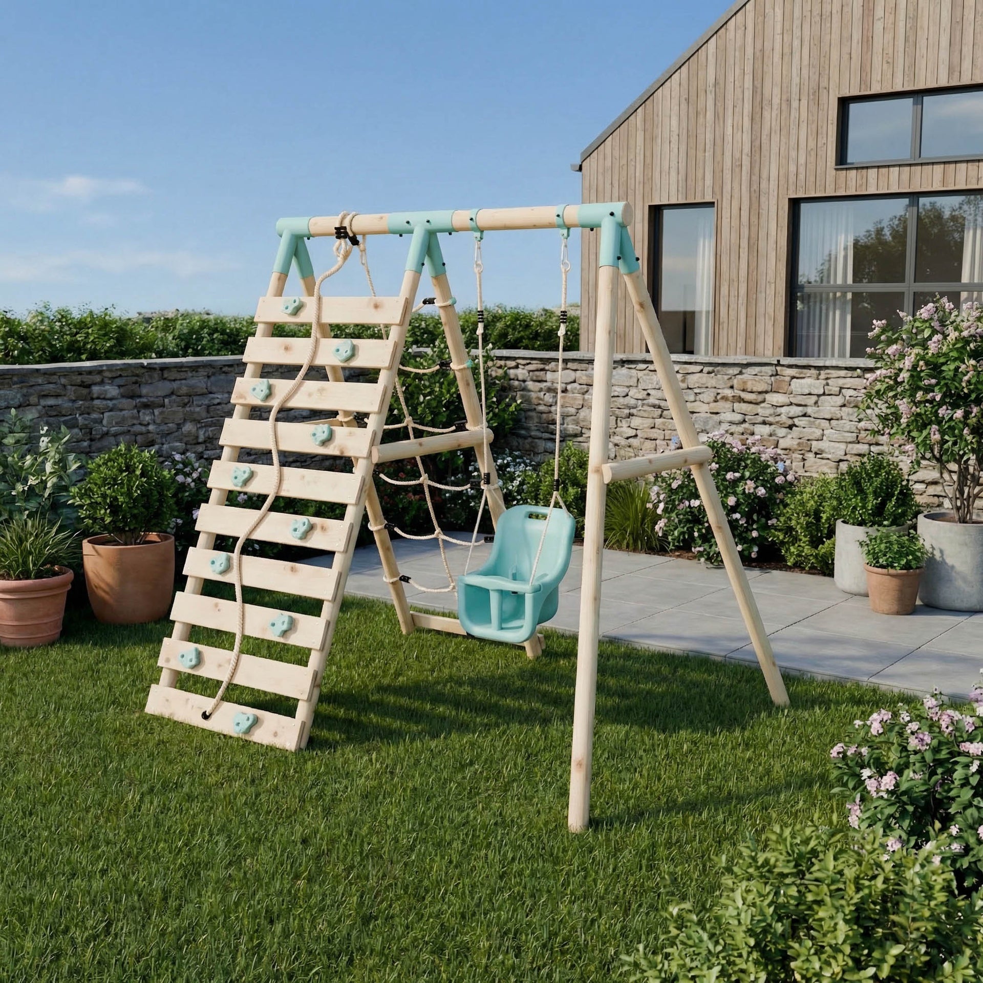 Single Swing Set Climbing Wall Shadowfern II