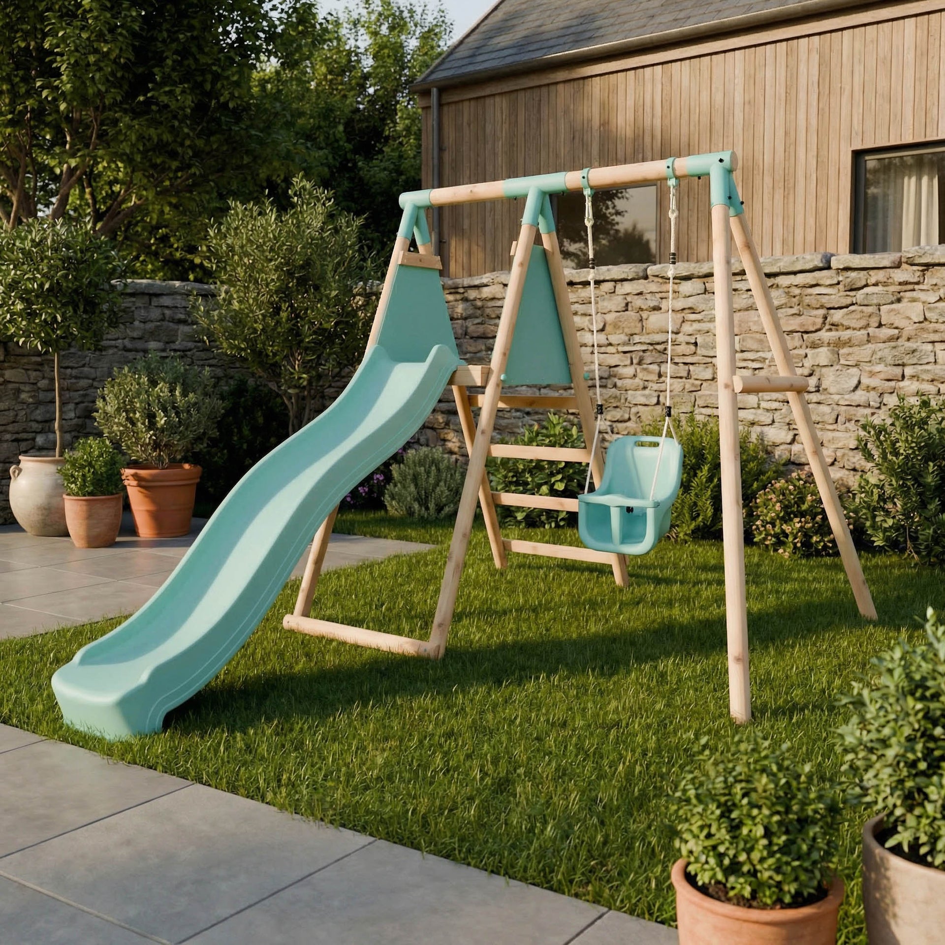 Single Wooden Swing Set Slide Springwood II