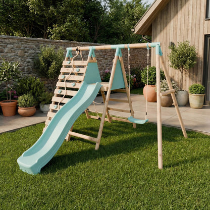 Single Wooden Swing Set with Climbing Wall and Slide - Badger Brook I