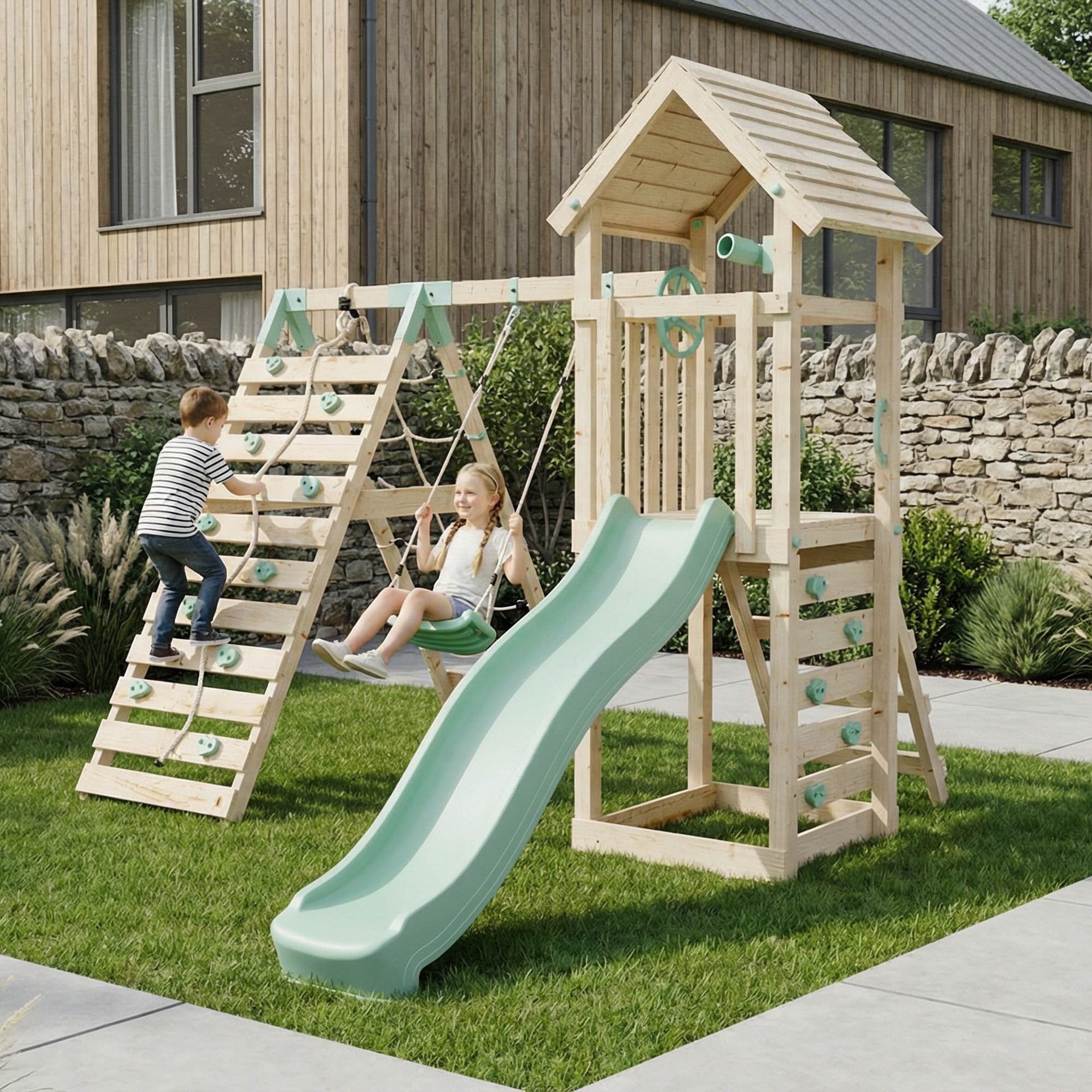 Climbing Frame Single Swing& Climbing Wall Bramblewick Forest V