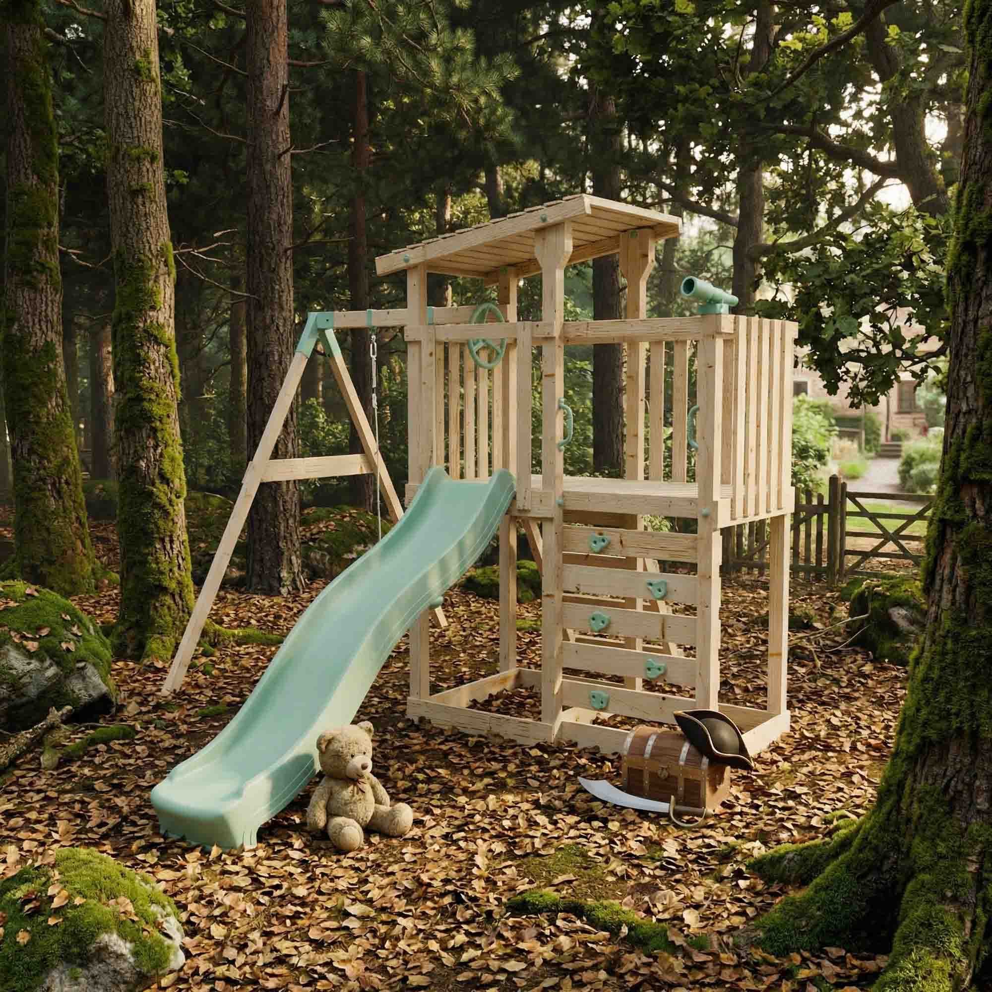 Extended Climbing Frame With Single Swing - Hawthorne Haven I