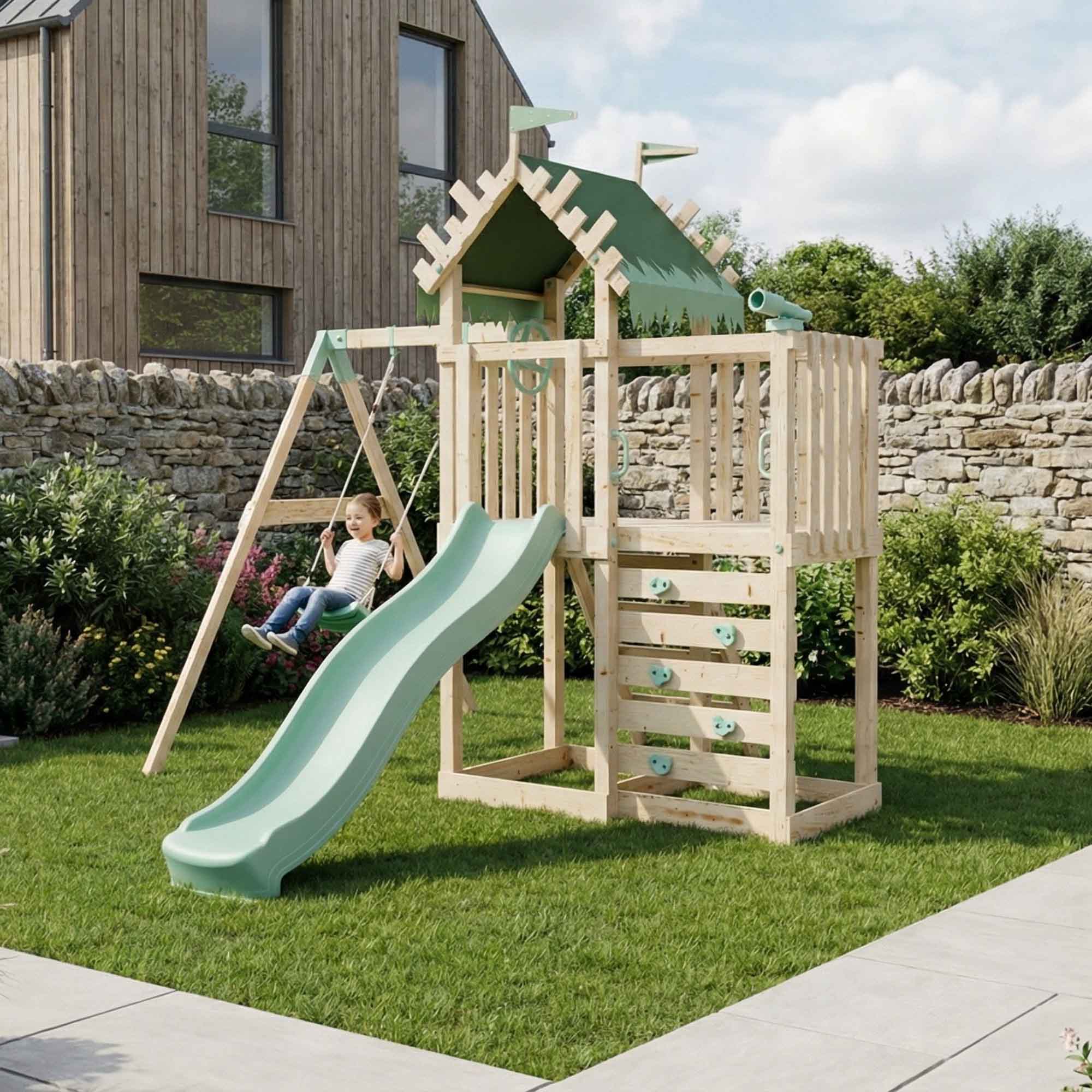 Extended Climbing Frame With Single Swing - Whispering Woods I