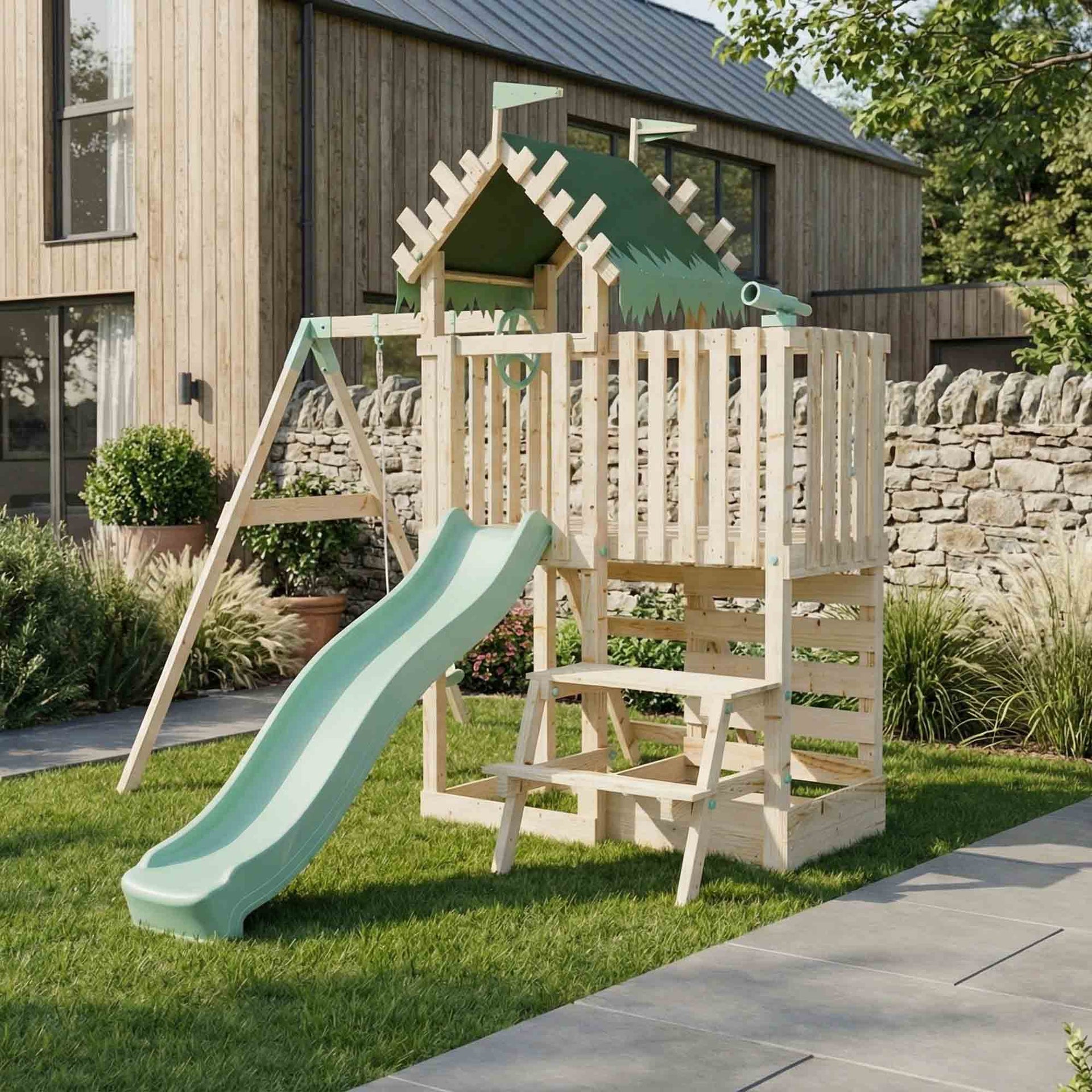Extended Climbing Frame Single Swing & Picnic Table Enchanted Grove VI