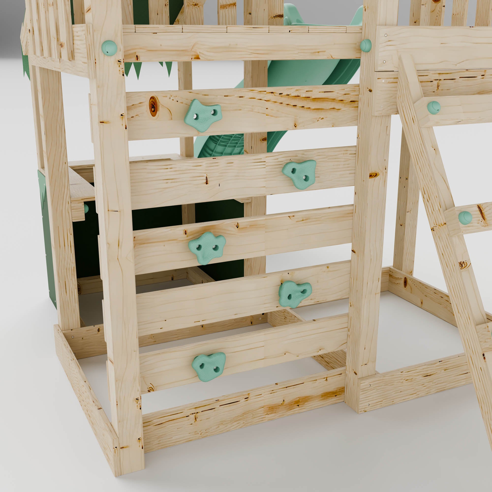 Extended Climbing Frame With Single Swing & Climbing Wall With Shop - Enchanted Grove VII
