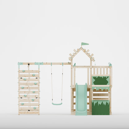 Extended Climbing Frame With Single Swing & Climbing Wall With Shop - Enchanted Grove VII