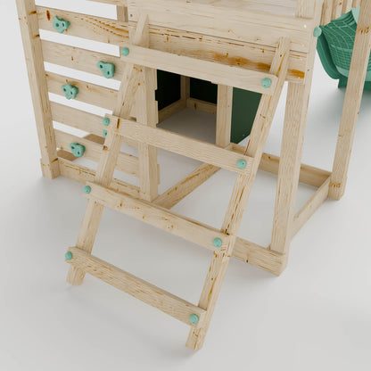 Extended Climbing Frame With Single Swing & Climbing Wall With Shop - Enchanted Grove VII