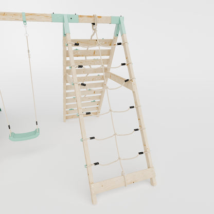 Extended Climbing Frame With Single Swing & Climbing Wall With Shop - Enchanted Grove VII