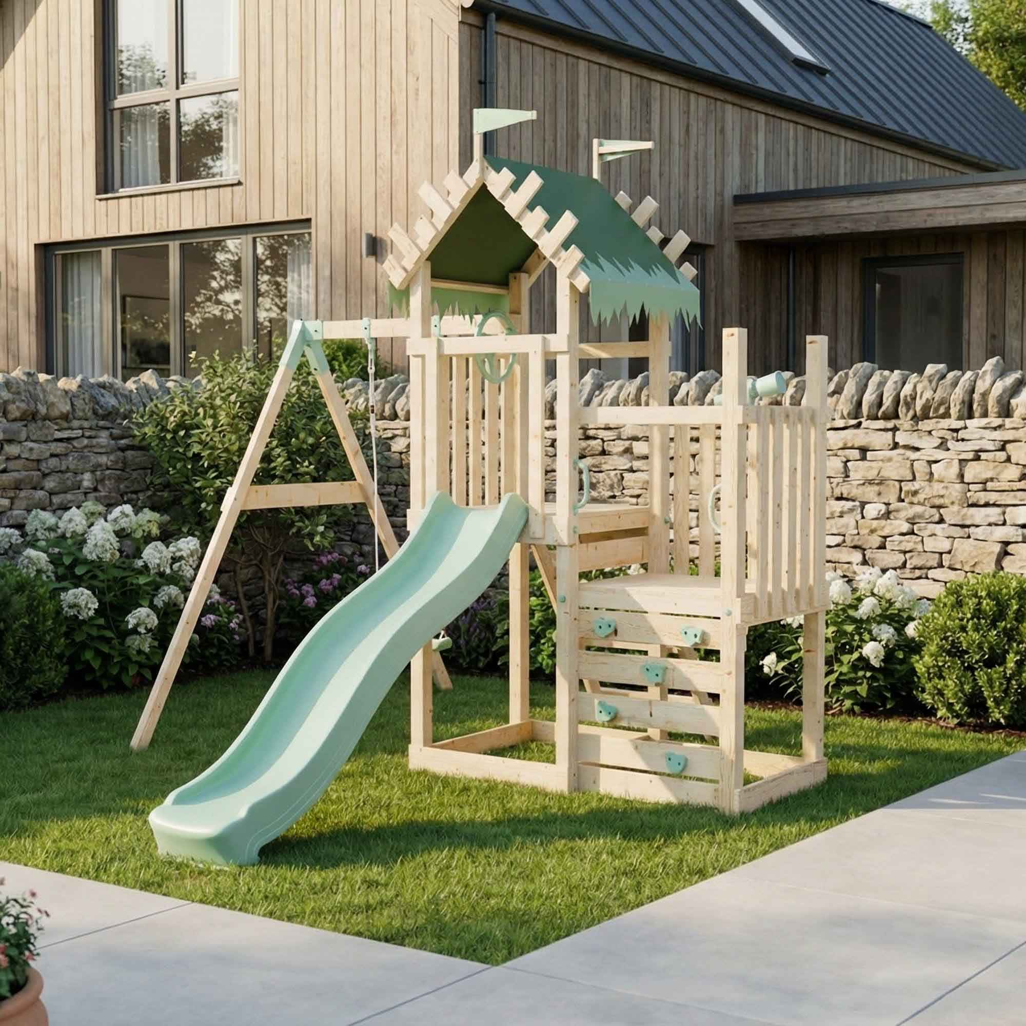 Climbing Frame & Step Up With Single Swing - Redwood Rise I