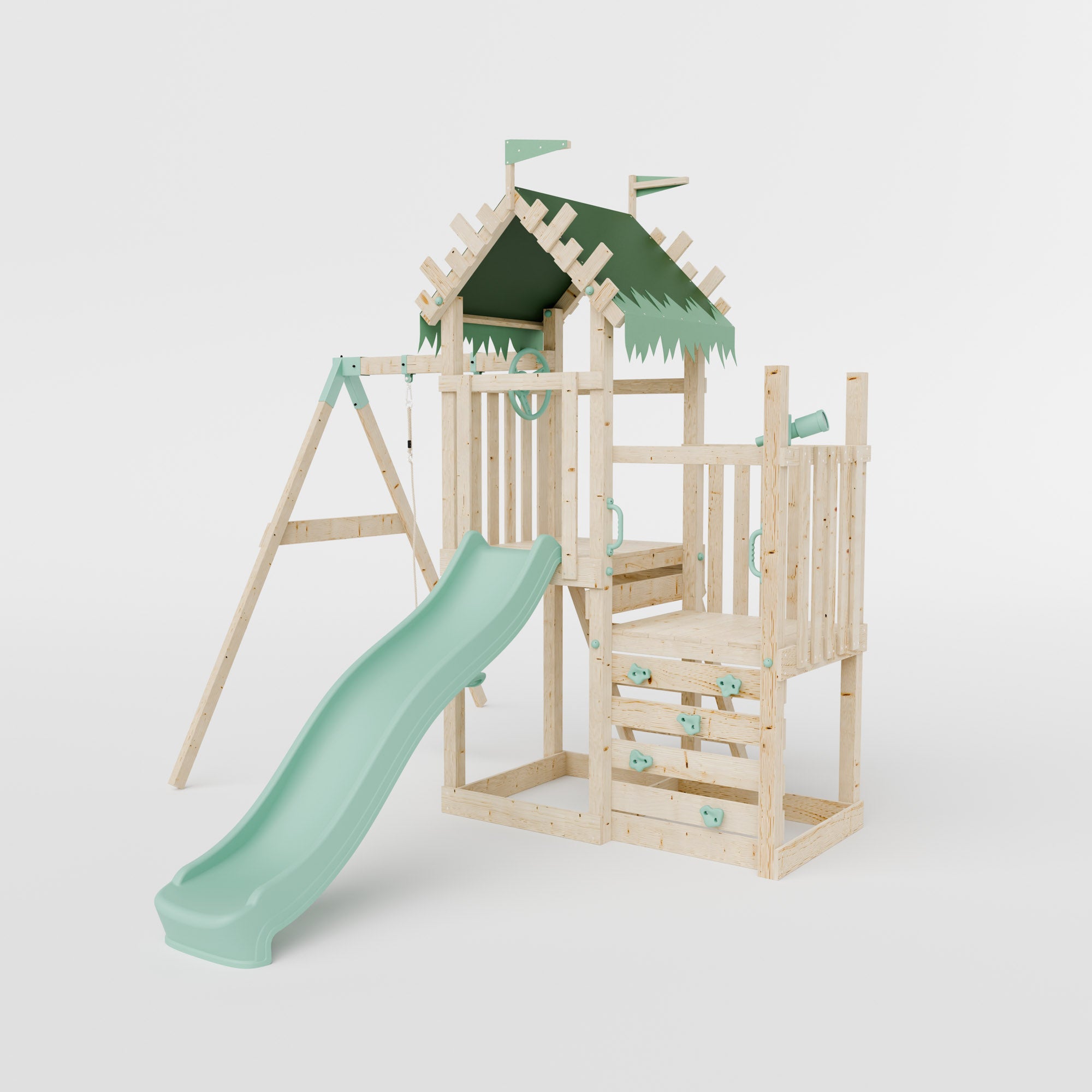 Climbing Frame & Step Up With Single Swing - Redwood Rise I