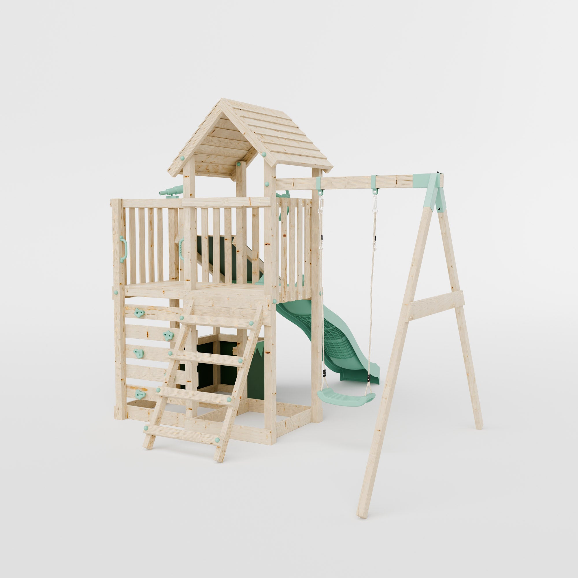 Extended Climbing Frame With Single Swing & Shop - Moonlit Hollow I