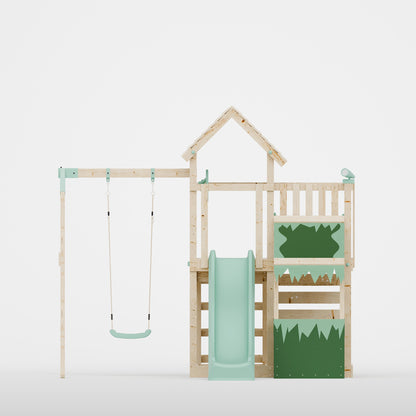 Extended Climbing Frame With Single Swing & Shop - Moonlit Hollow I
