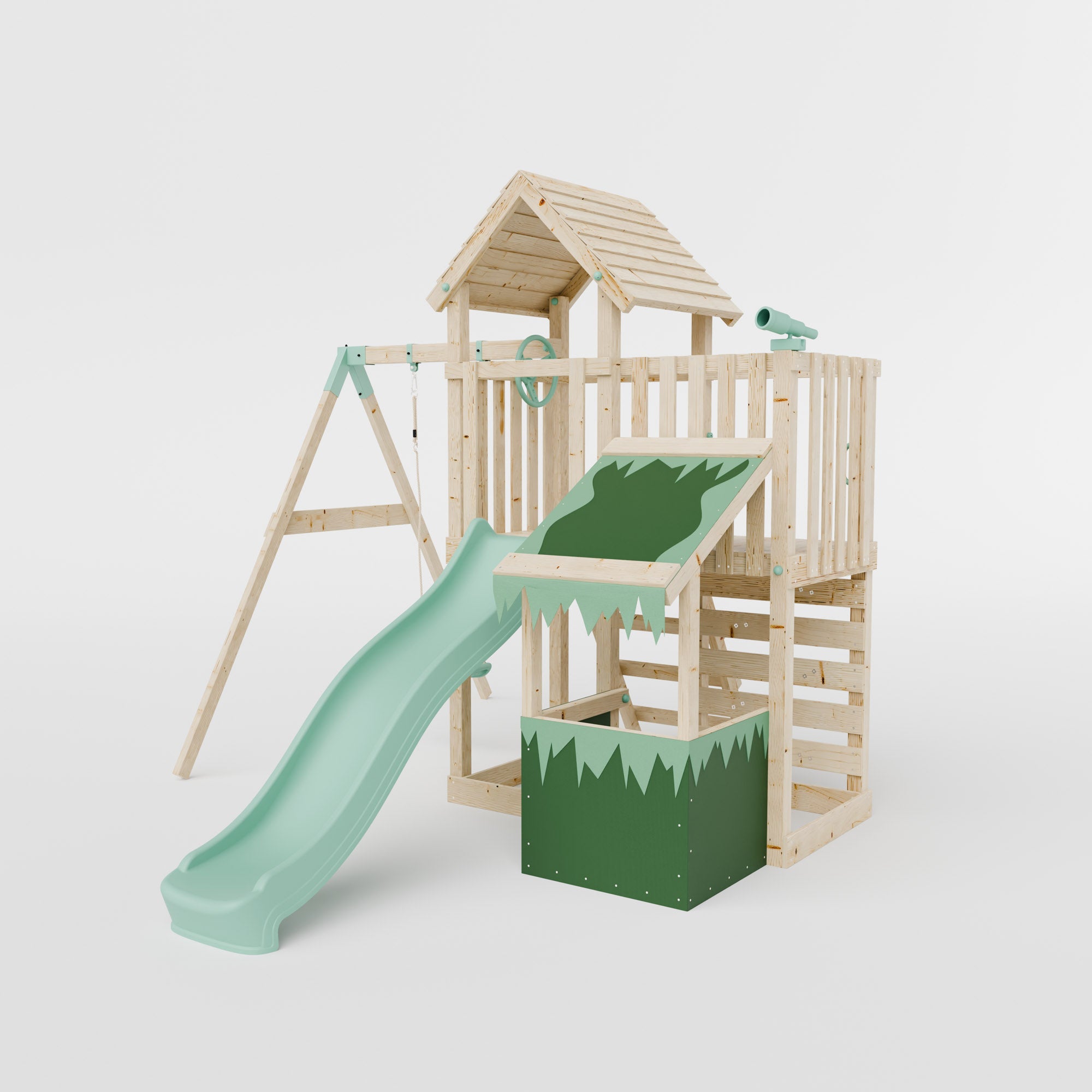 Extended Climbing Frame With Single Swing & Shop - Moonlit Hollow I
