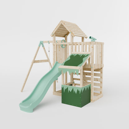 Extended Climbing Frame With Single Swing & Shop - Moonlit Hollow I
