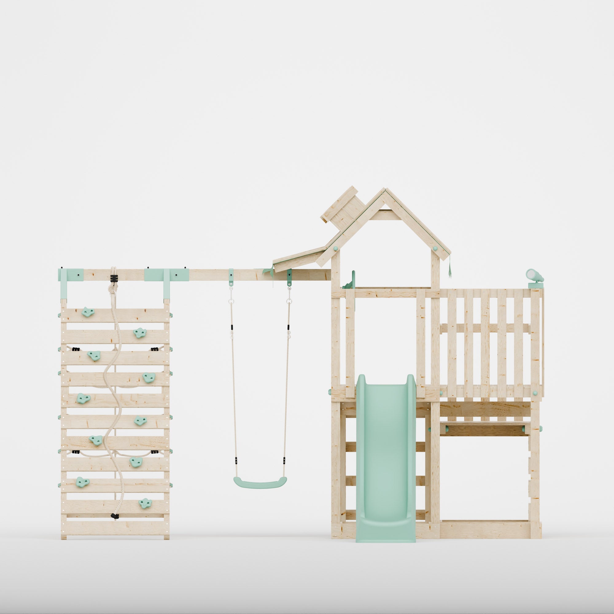 Extended Climbing Frame With Step Up, Single Swing & Climbing Wall - Maplewood V