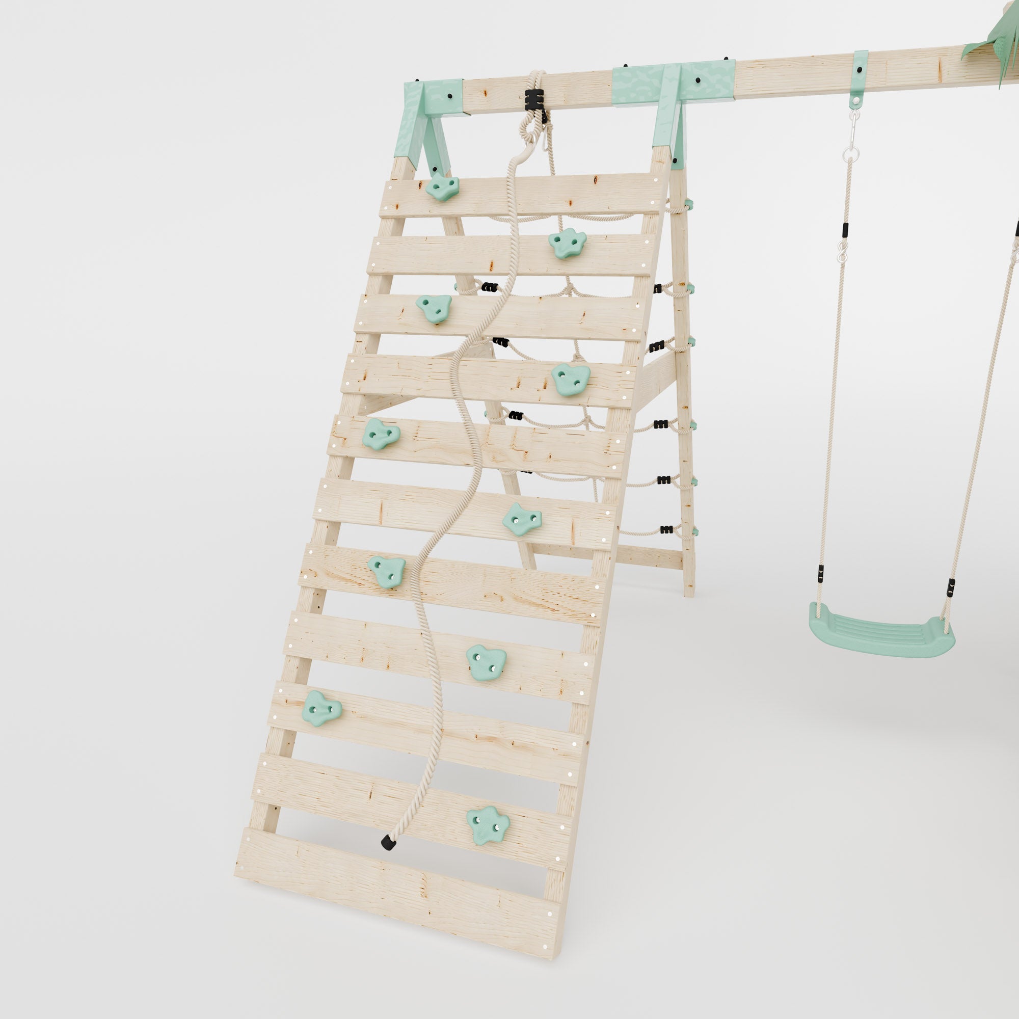 Extended Climbing Frame With Step Up, Single Swing & Climbing Wall - Maplewood V