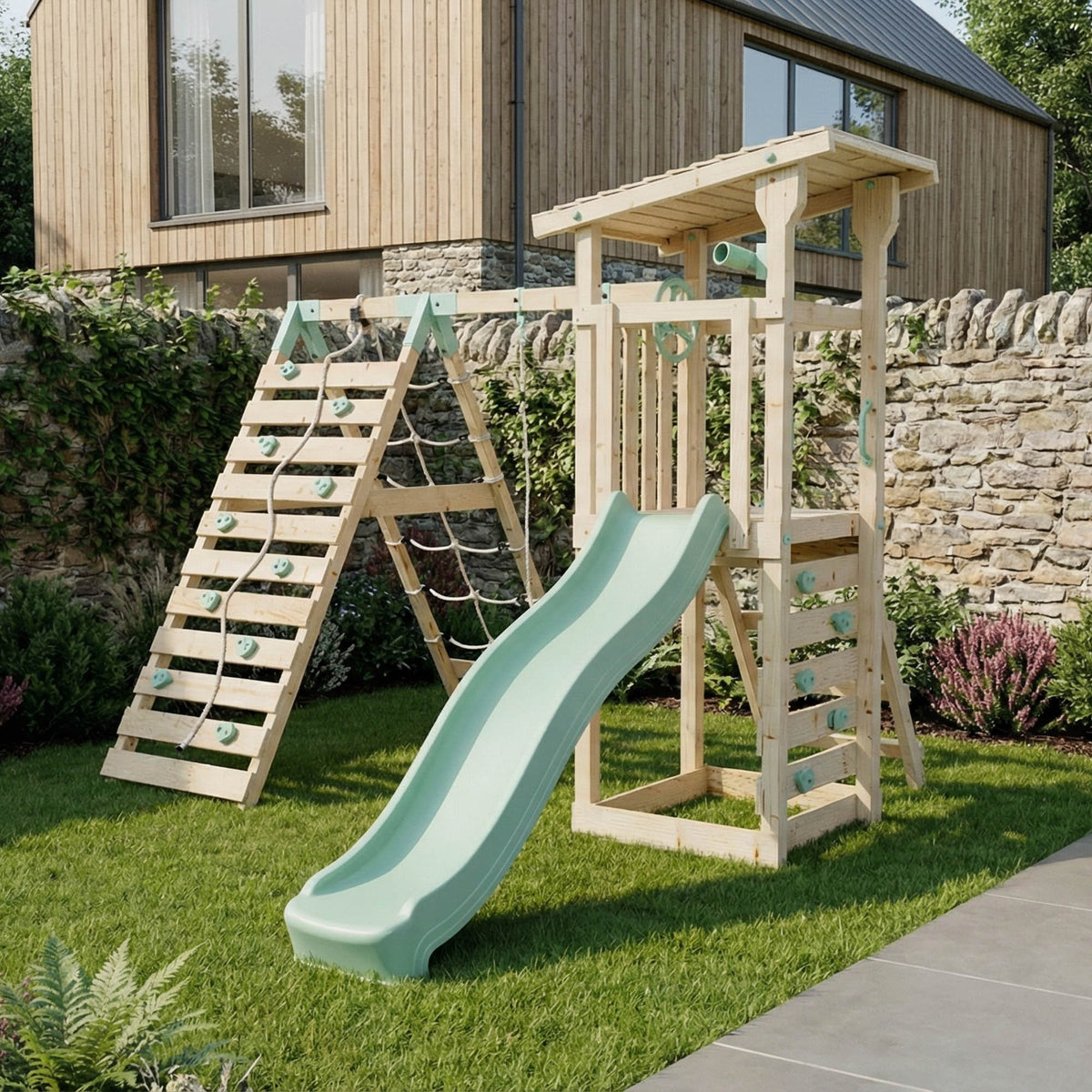 Climbing Frame Single Swing & Climbing Wall Willow Way VI