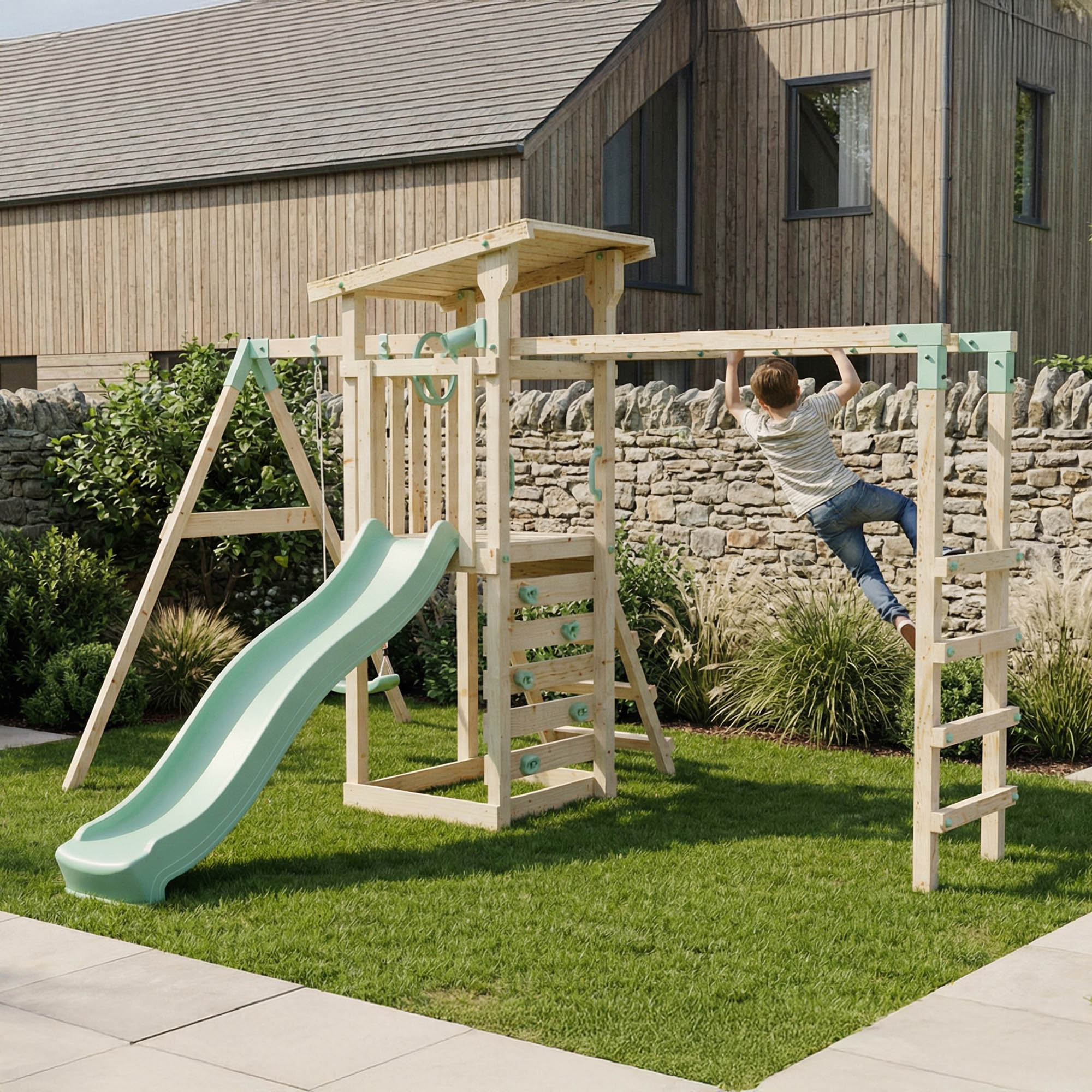 Climbing Frame With Single Swing & Monkey Bars - Woodland Quest I