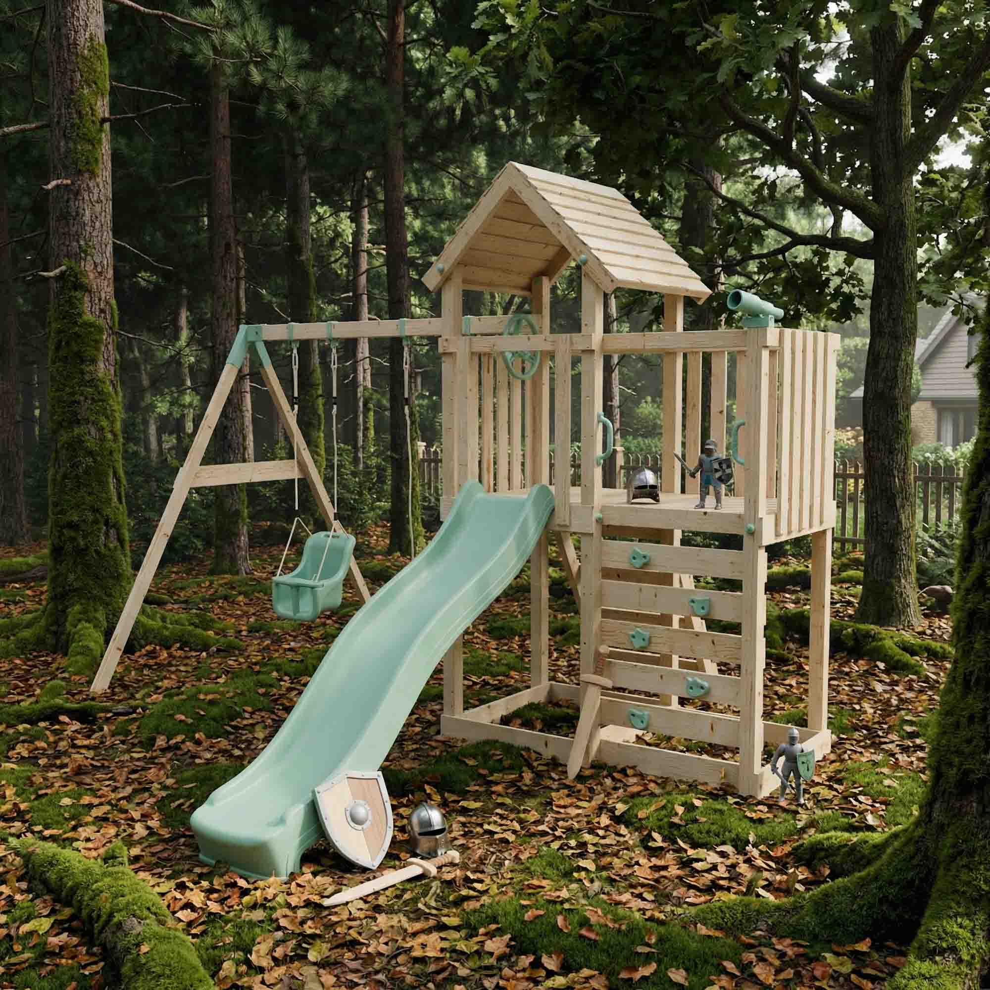Climbing Frame With Extension & Double Swing - Thristlethorne Trail IV