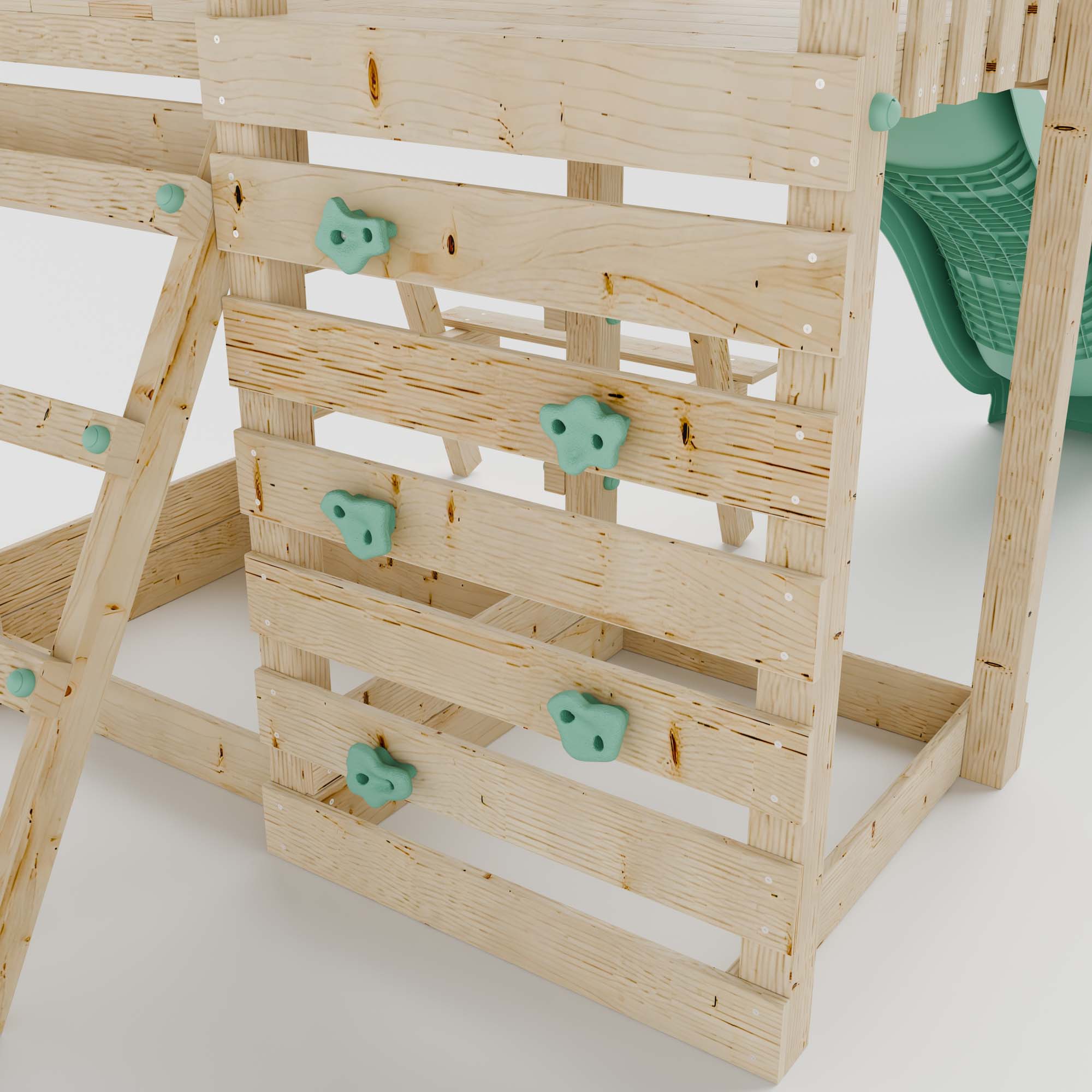 Climbing Frame With Extension, Single Swing, Picnic Table & Monkey Bars - Misty Timberlands I