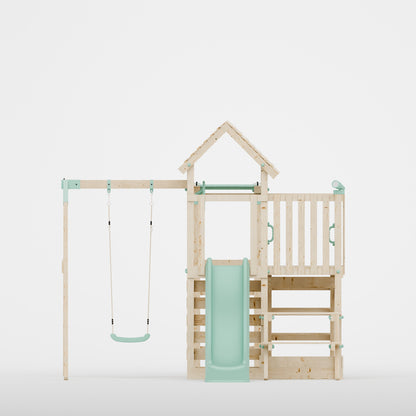 Climbing Frame With Extension, Single Swing, Picnic Table & Monkey Bars - Misty Timberlands I