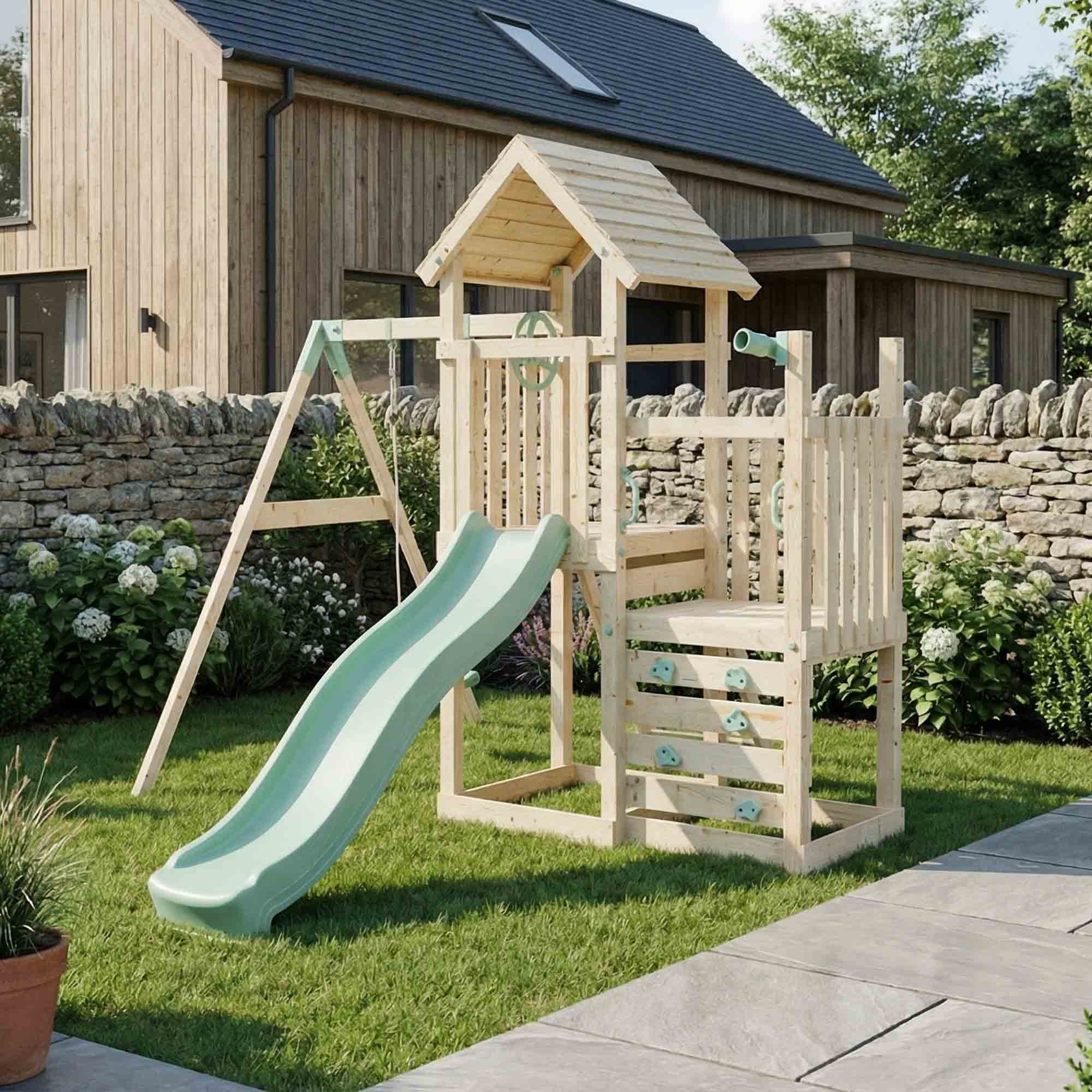 Climbing Frame With Step Up & Single Swing - Shadowfern Glade I