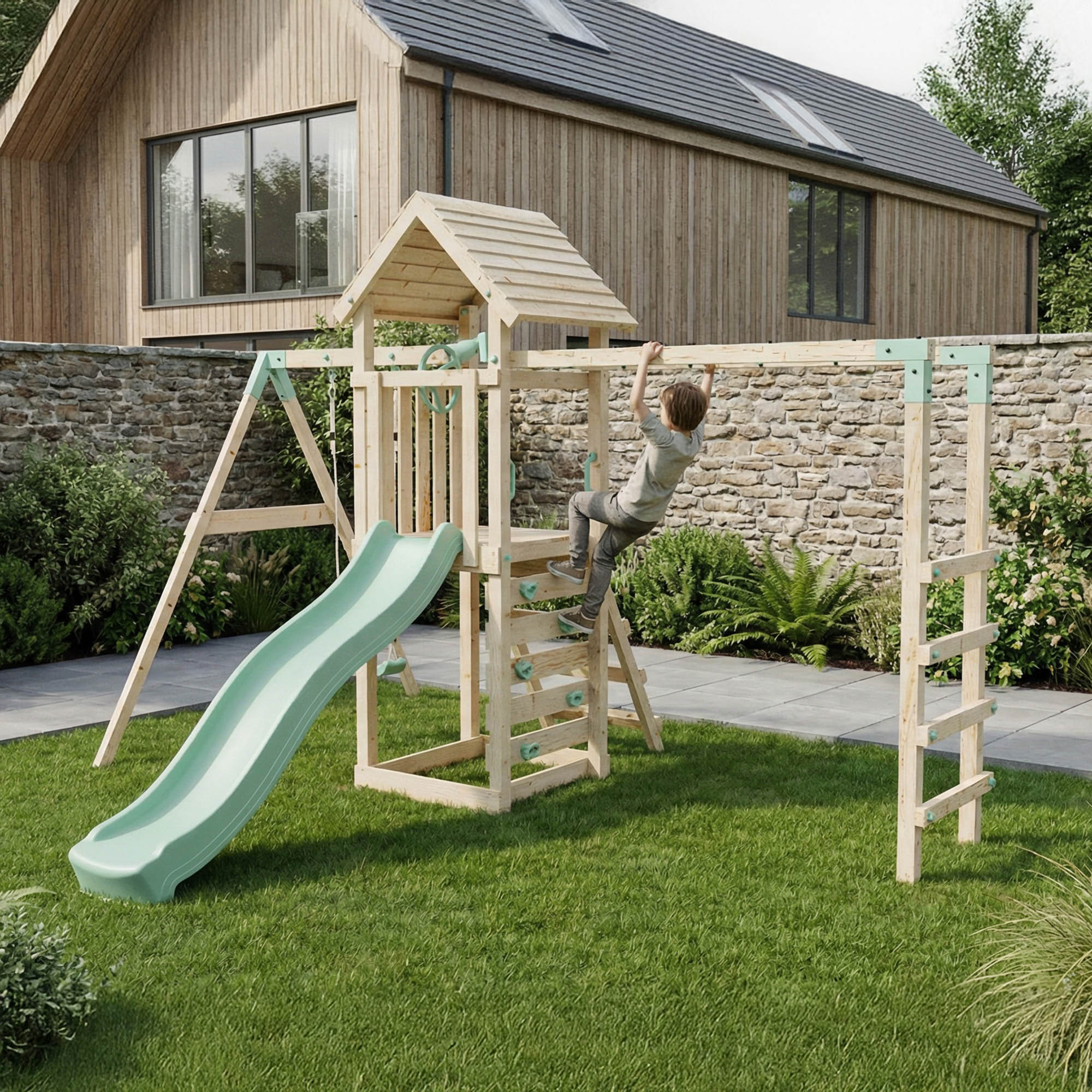Climbing Frame With Single Swing & Monkey Bars - Bearpaw Timber I