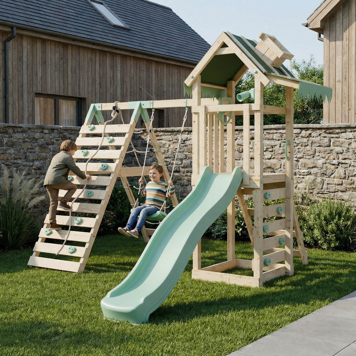 Climbing Frame Single Swing & Climbing Wall Eldertree Forest IV