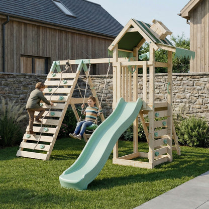 Climbing Frame With Single Swing & Climbing Wall - Eldertree Forest V